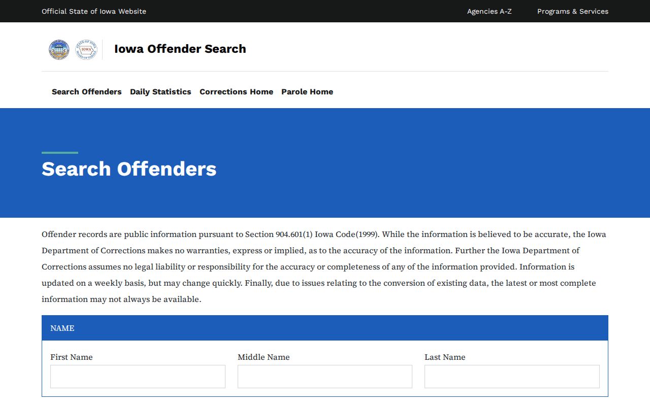 Monona County state offender record search through Iowa corrections