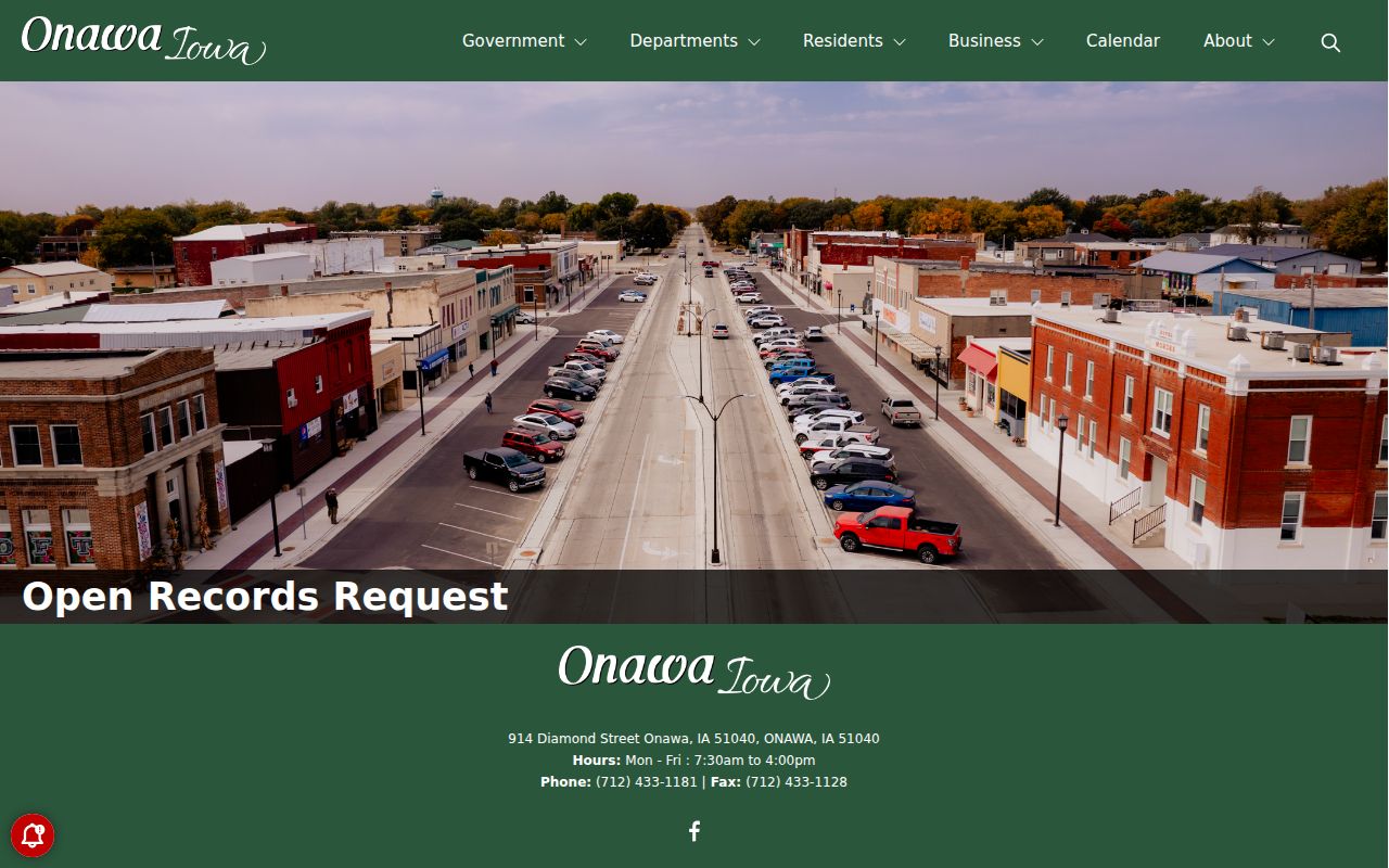 Monona County booking record request through Onawa's official form