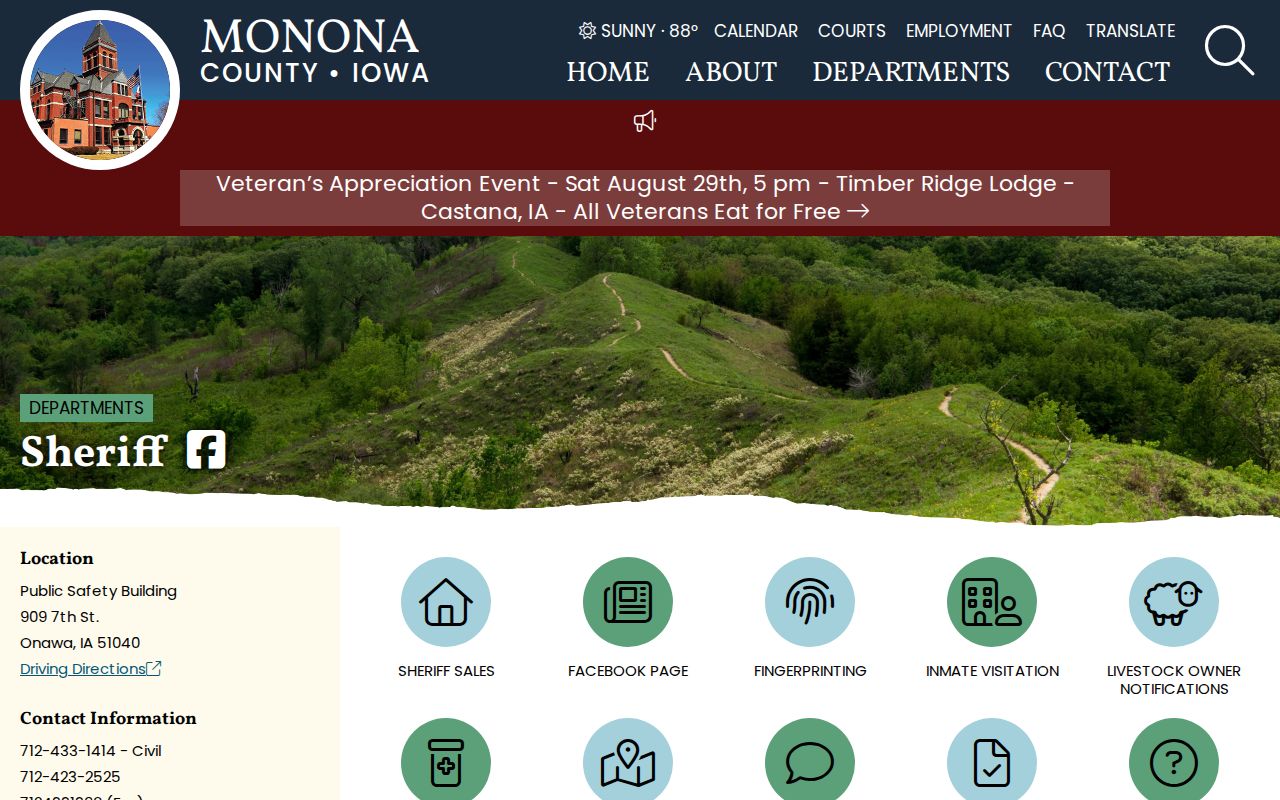 Monona County jail roster fallback on the official sheriff page