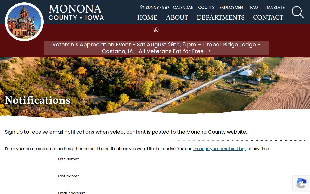 Monona County notification page distinct from fugitive and warrant records