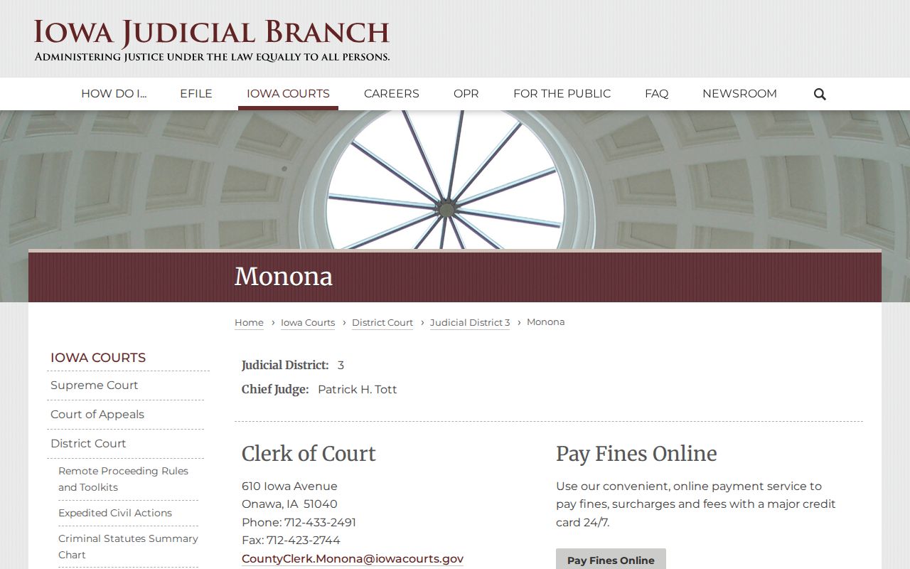 Official Monona County court page for warrant and case record follow-up