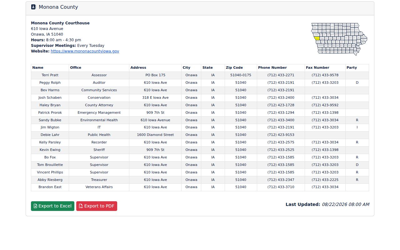 Monona County official directory for Onawa arrest record contacts